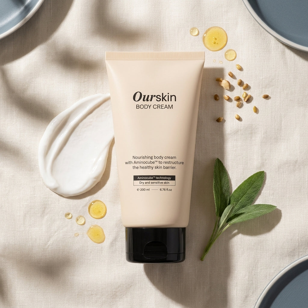 Our Skin Body Cream 200ml - ingredient flat-lay