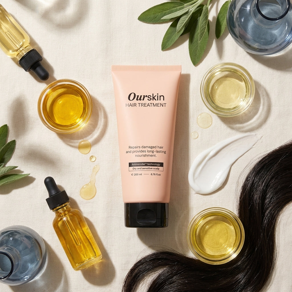 Our Skin Hair Treatment 200ml - ingredient flat-lay