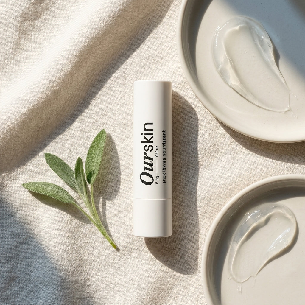 Our Skin Lip Balm 3g - ingredient flat-lay