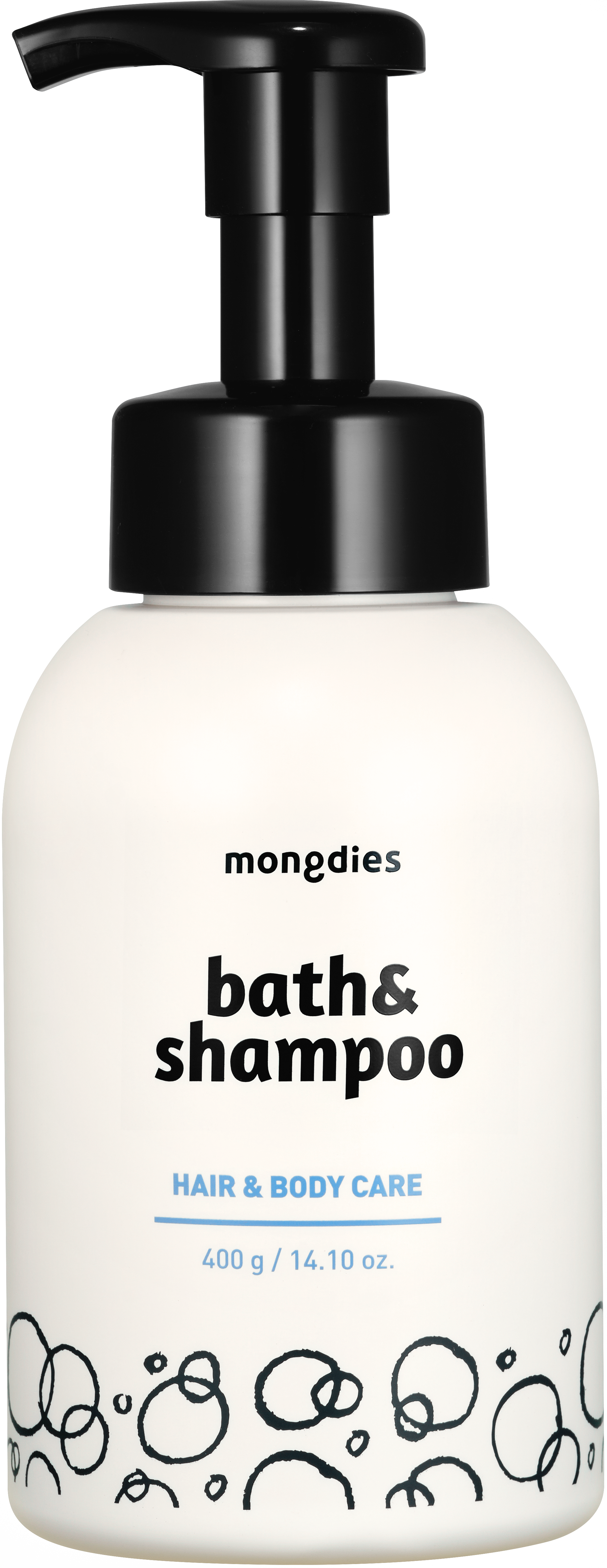 Mongdies Foaming Bath & Shampoo 400g | One-Pump Foam | Zero Rubbing | Tear-Free