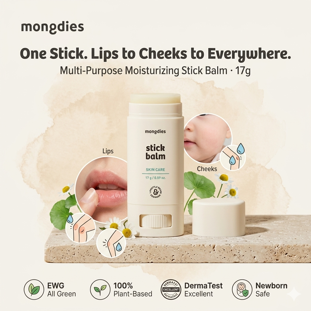 Mongdies Baby Stick Balm 17g | 100-Hour Moisture | Melting Texture | On-the-Go Barrier Care