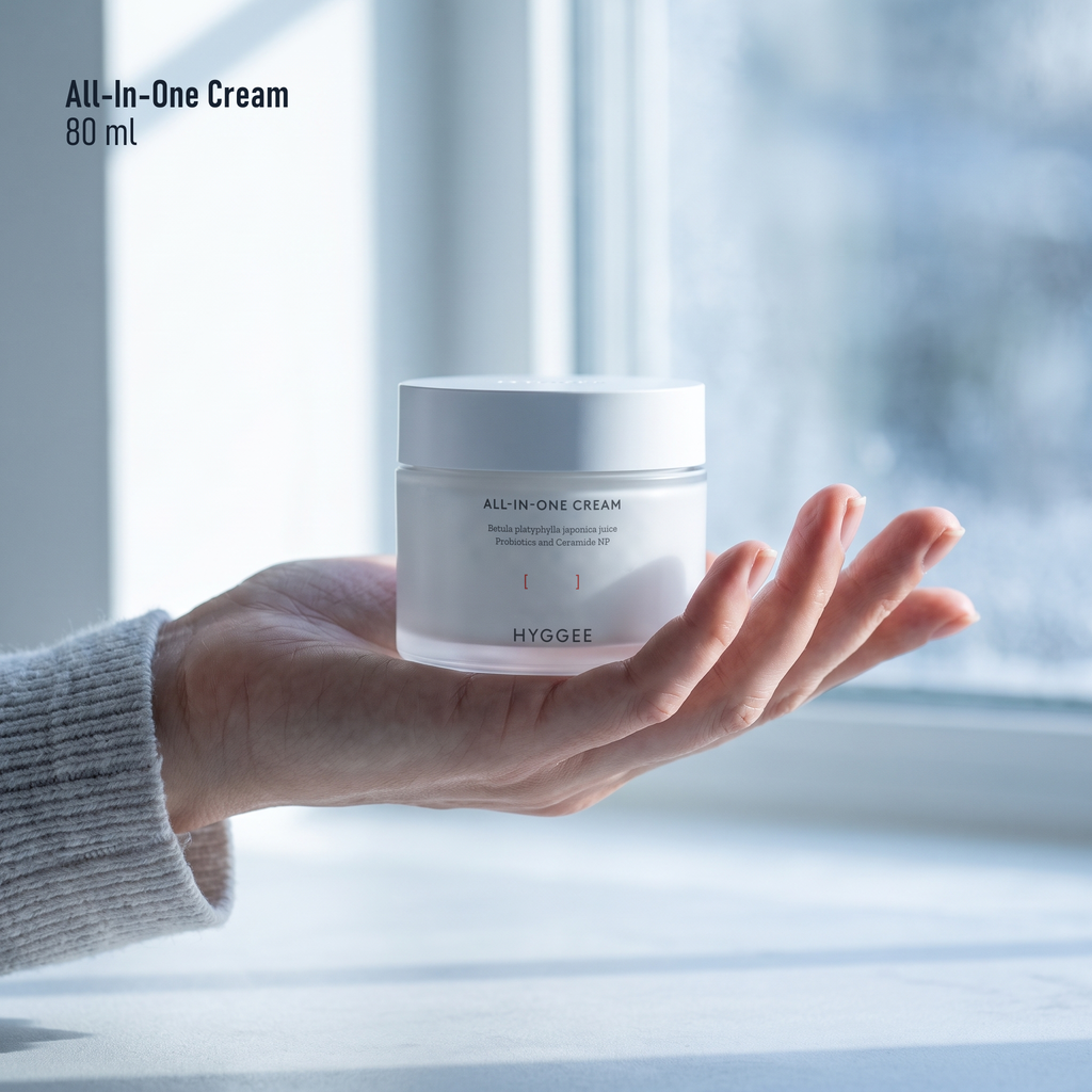 HYGGEE All-In-One Cream 80 ml, held in hand for scale