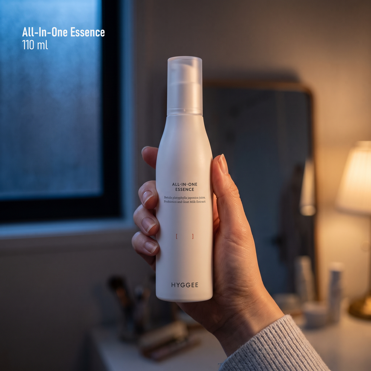 HYGGEE All-In-One Essence 110 ml, held in hand for scale