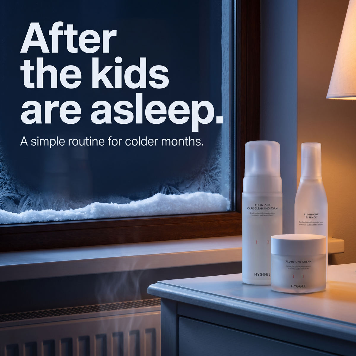 HYGGEE All-In-One Essence 110 ml, shown with the HYGGEE Winter 3-Step routine