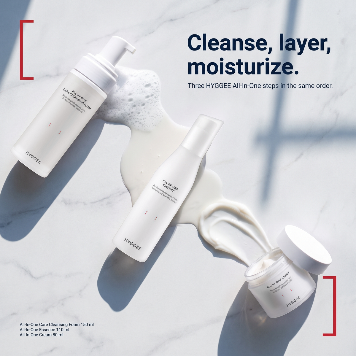 HYGGEE All-In-One Care Cleansing Foam 150 ml, shown with the HYGGEE Winter 3-Step routine