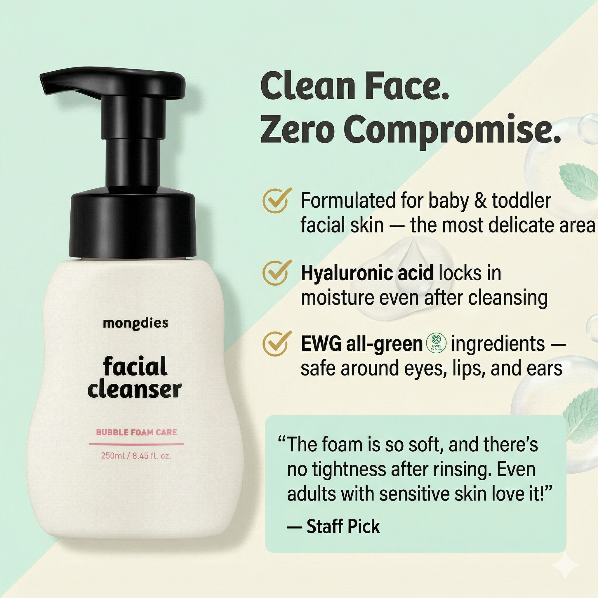 Mongdies Baby Facial Cleanser 250ml | Gentle Non-Foaming | Tear-Free