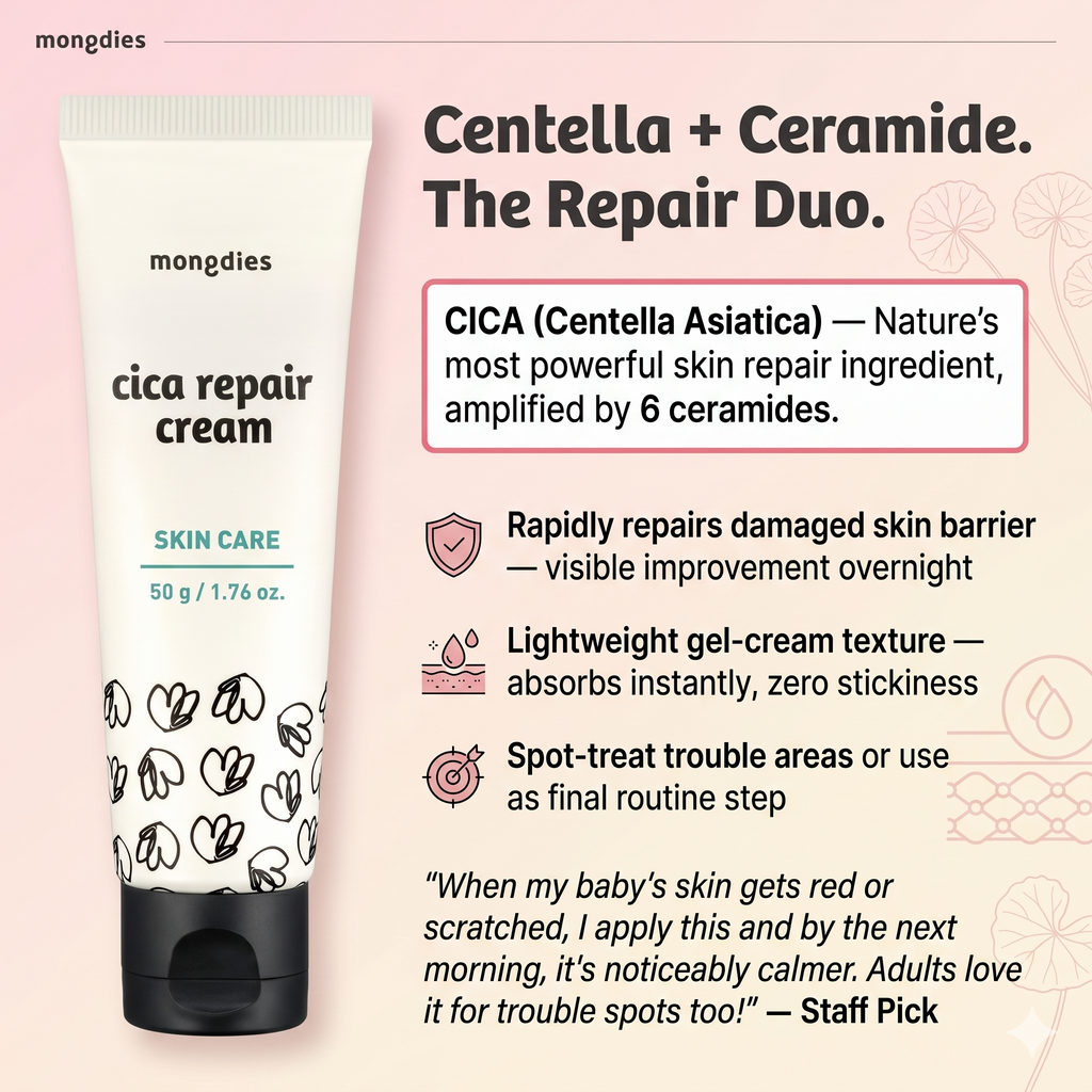 Mongdies Baby Cica Repair Cream 50g | SOS Skin Barrier | Drool Rash & Irritation | EWG Green