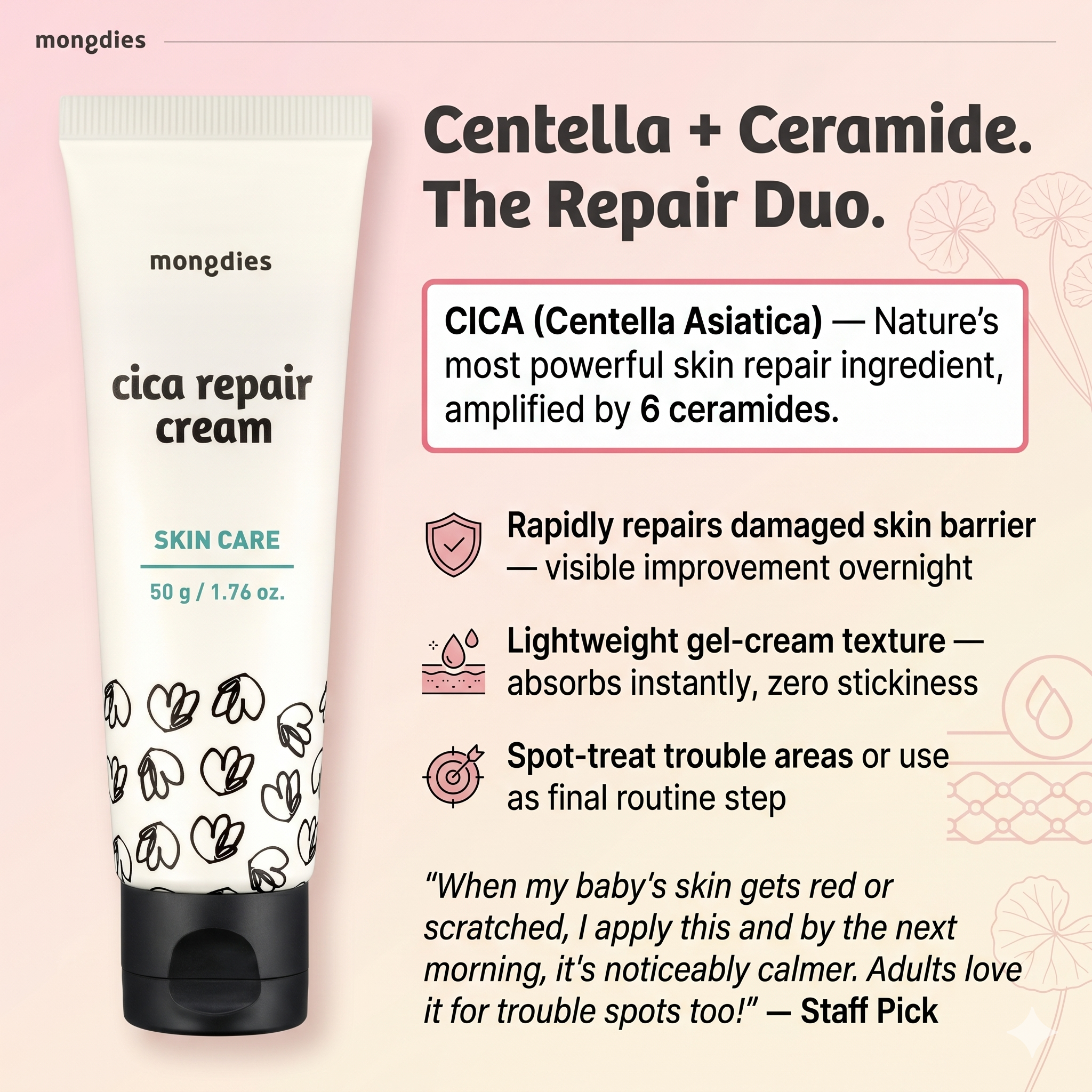 Mongdies Baby Cica Repair Cream 50g | SOS Skin Barrier | Drool Rash & Irritation | EWG Green