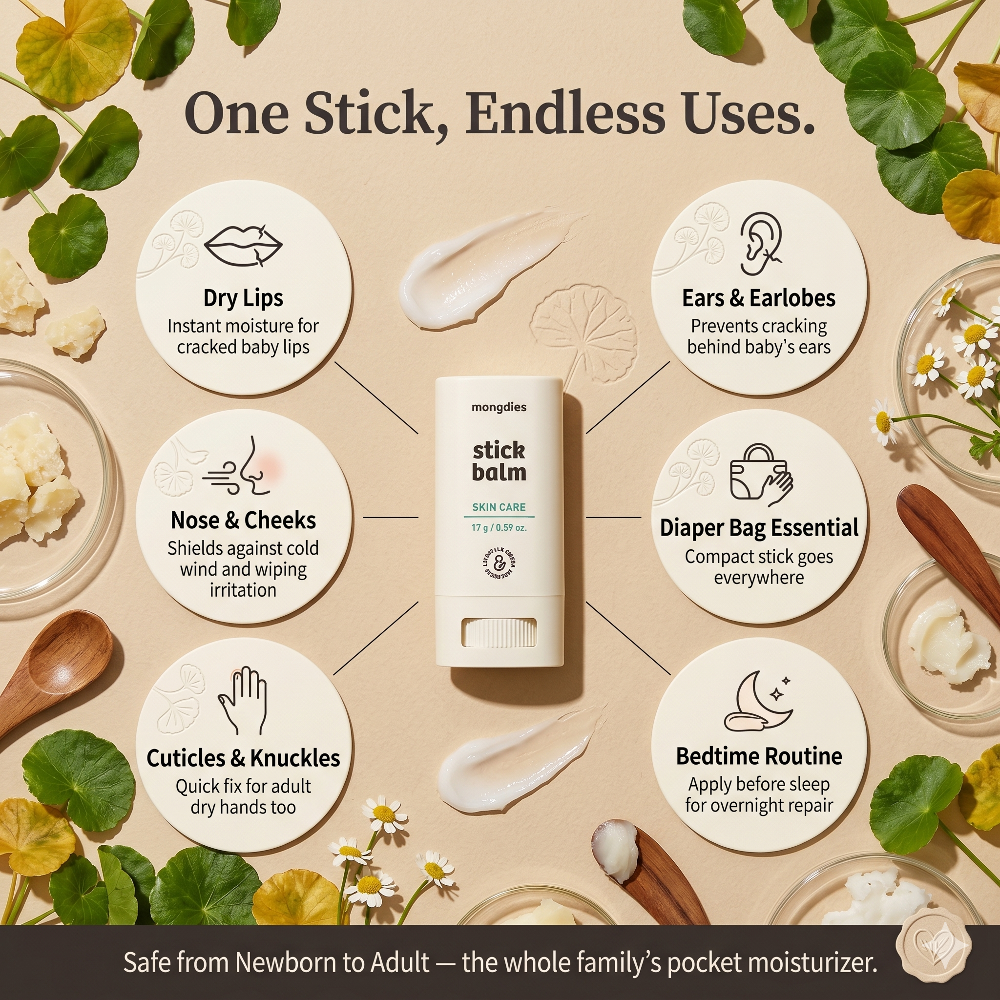 Mongdies Baby Stick Balm 17g | 100-Hour Moisture | Melting Texture | On-the-Go Barrier Care