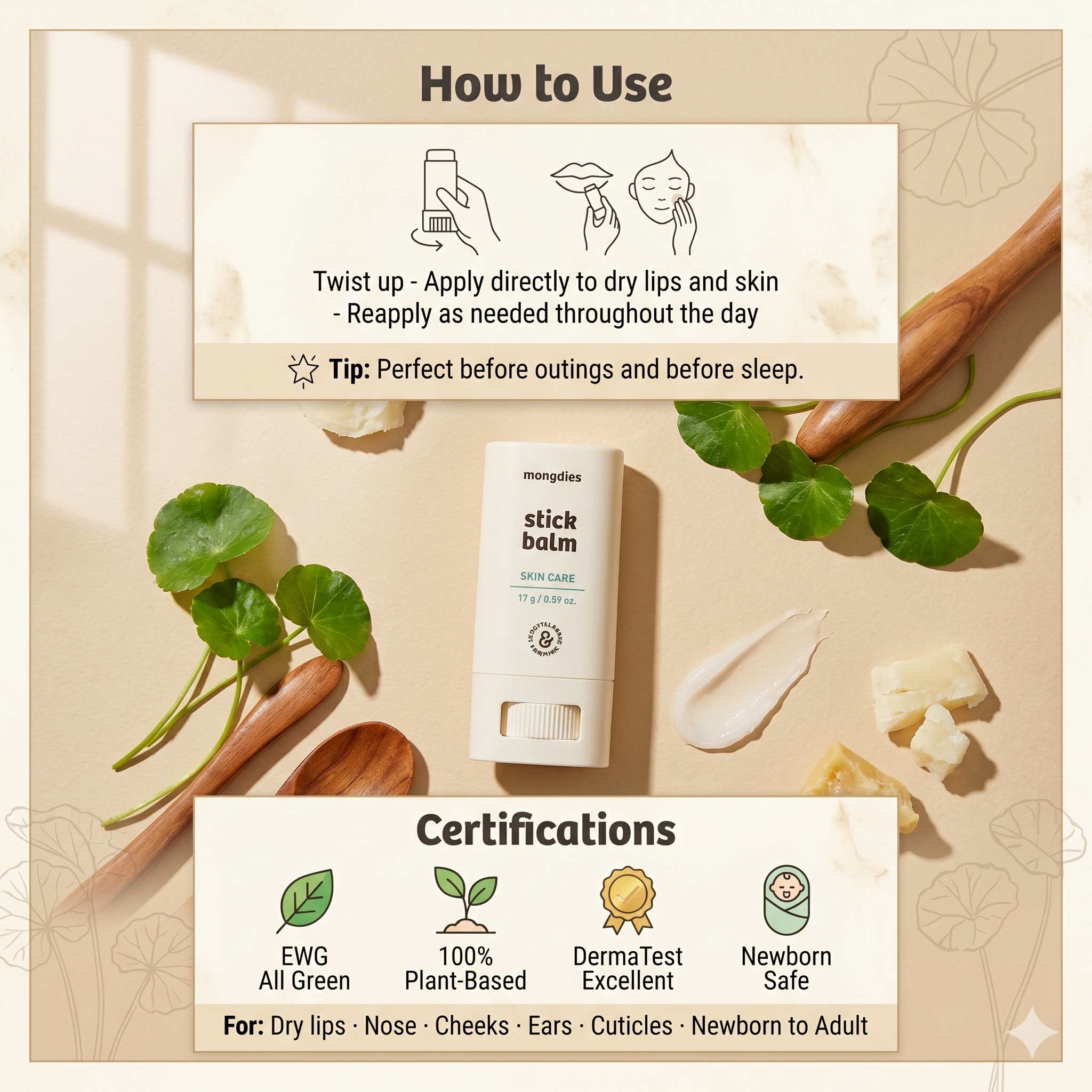 Mongdies Baby Stick Balm 17g | 100-Hour Moisture | Melting Texture | On-the-Go Barrier Care