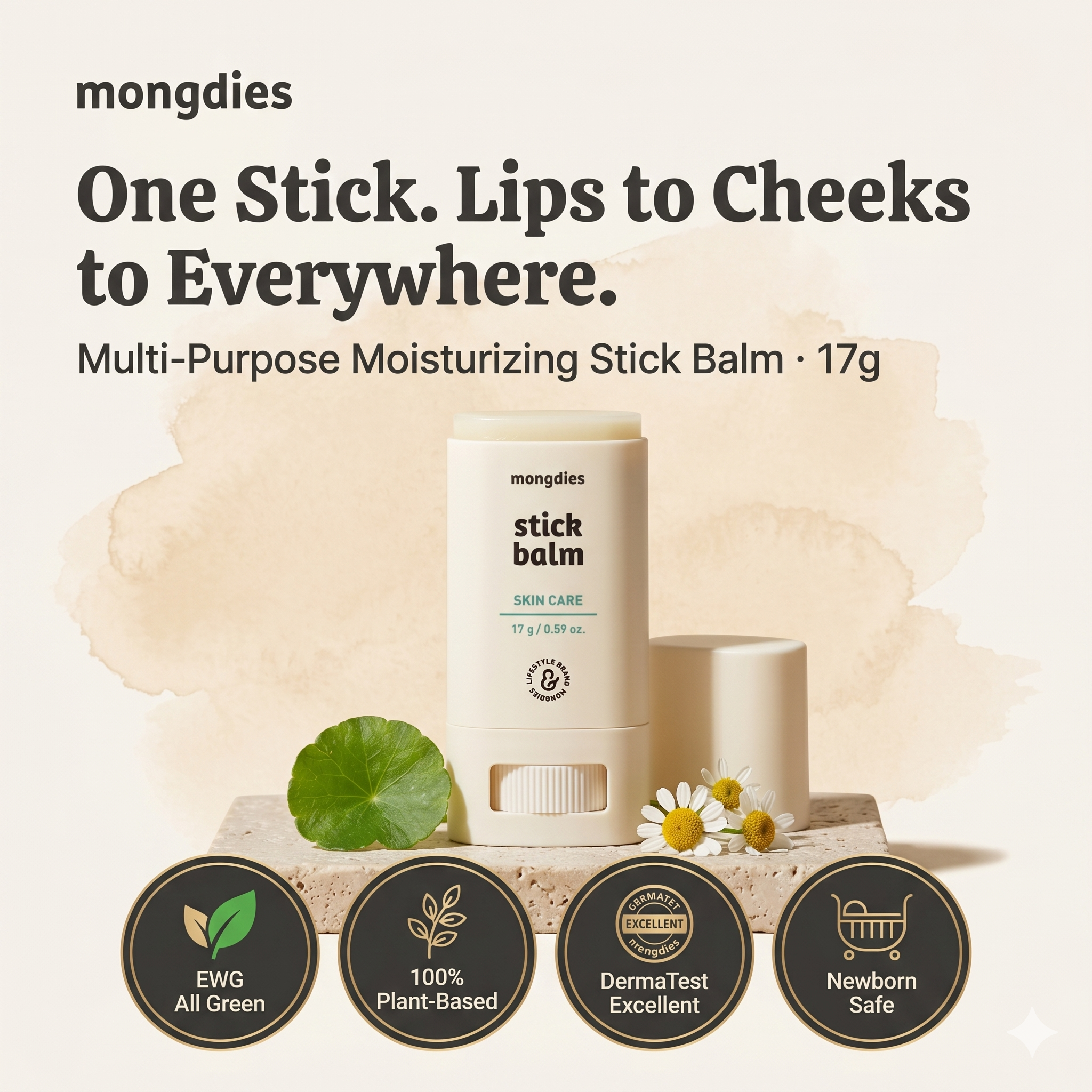 Mongdies Baby Stick Balm 17g | 100-Hour Moisture | Melting Texture | On-the-Go Barrier Care