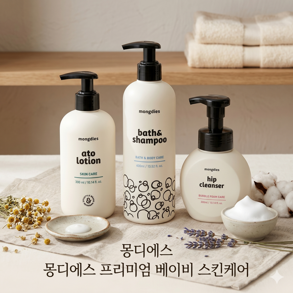 Mongdies Baby Newborn Essentials Set | Bath & Shampoo + Ato Lotion + Hip Cleanser | First Skincare for Baby Canada