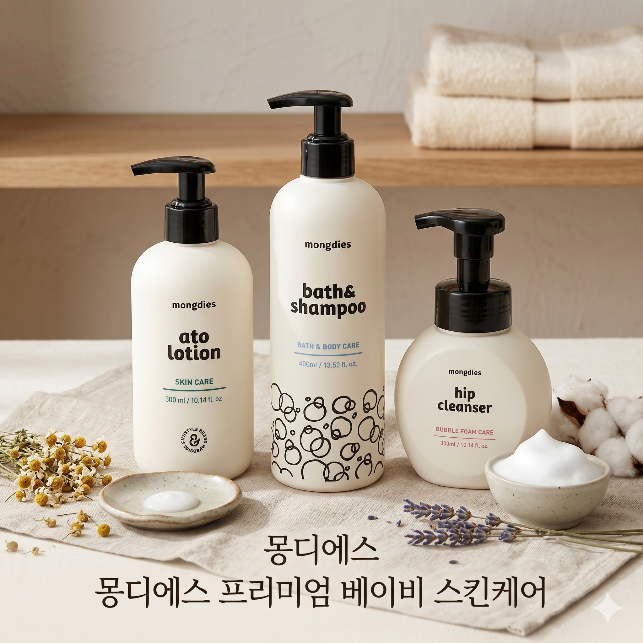 Mongdies Baby Newborn Essentials Set | Bath & Shampoo + Ato Lotion + Hip Cleanser | First Skincare for Baby Canada