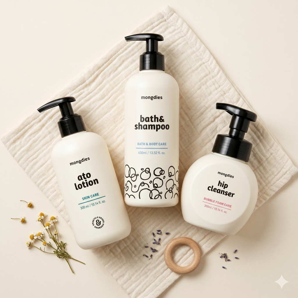 Mongdies Baby Newborn Essentials Set | Bath & Shampoo + Ato Lotion + Hip Cleanser | First Skincare for Baby Canada
