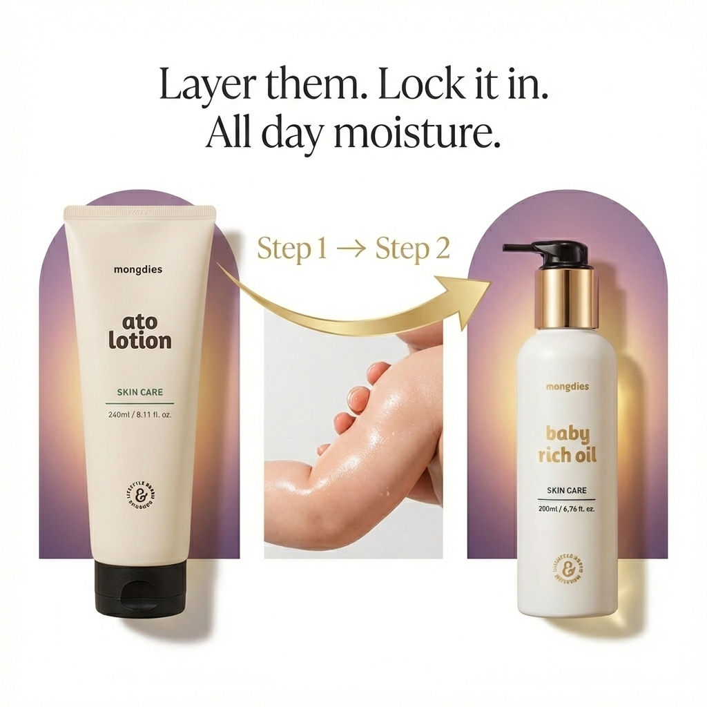Mongdies Baby Rich Oil + Ato Lotion Bundle Set | Deep Moisture Duo for Sensitive Skin