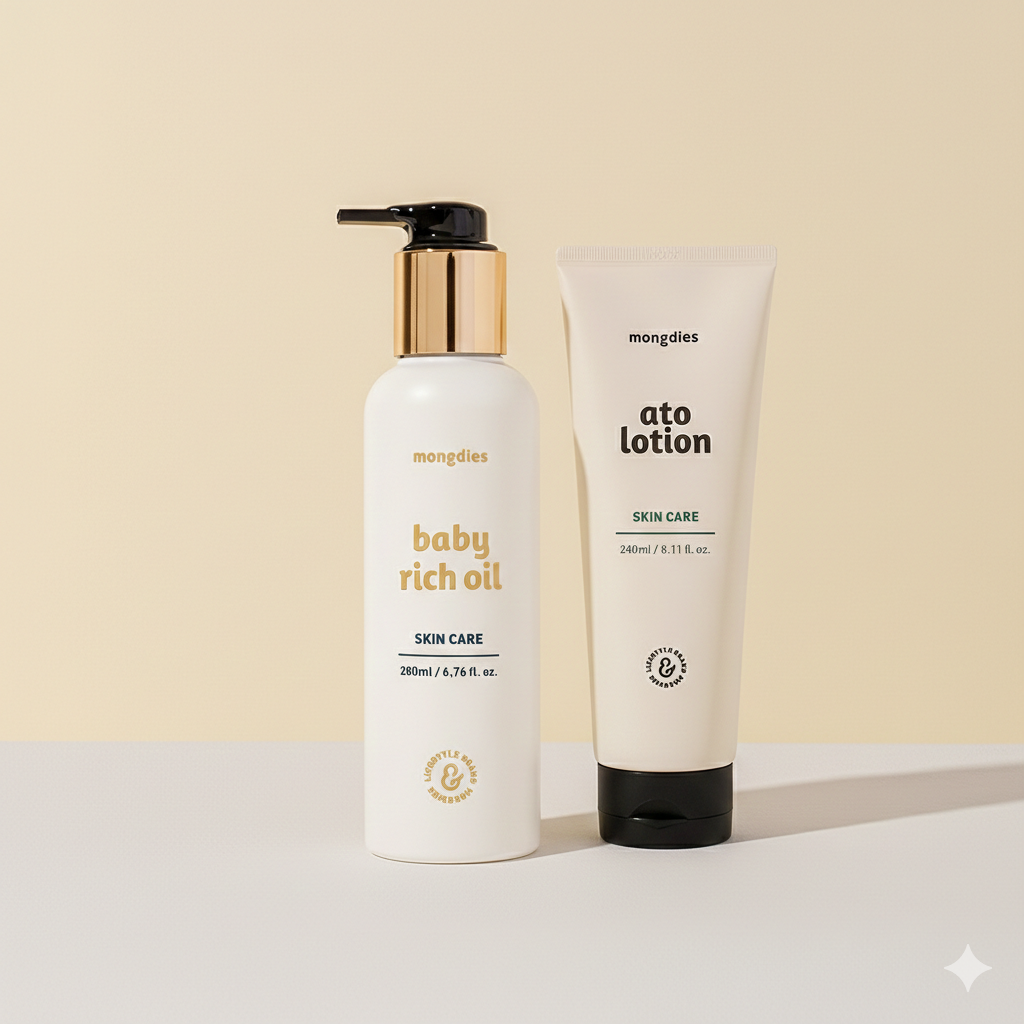 Mongdies Baby Rich Oil + Ato Lotion Bundle Set | Deep Moisture Duo for Sensitive Skin