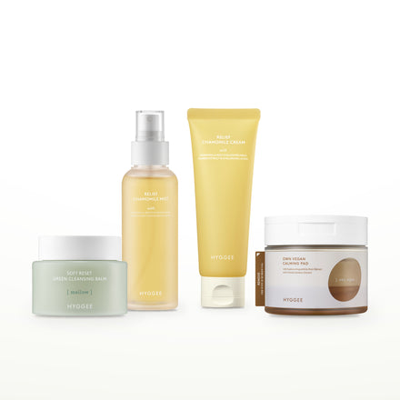 HYGGEE Chamomile Evening Set: Soft Reset Green Cleansing Balm 100 ml, Toner Pad 70 pads, Chamomile Mist 100 ml, Chamomile Cream 85 g