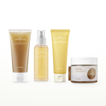 HYGGEE Chamomile Weekend Mask Set: Toner Pad 70 pads, Chamomile Mask 95 ml, Chamomile Mist 100 ml, Chamomile Cream 85 g