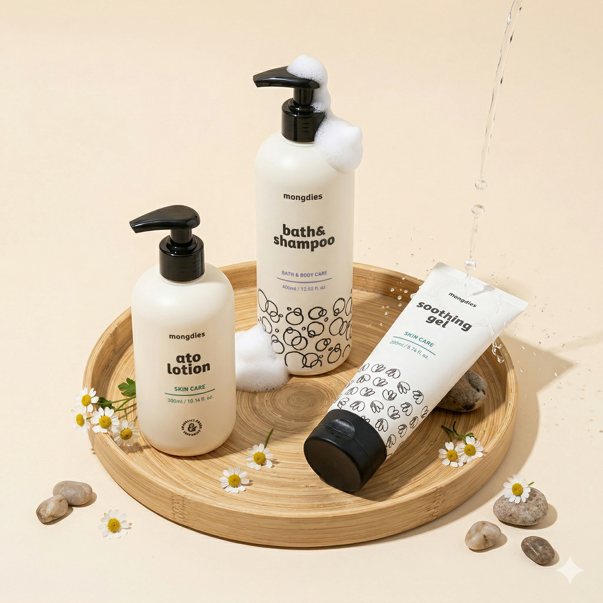 Mongdies Daily Care Trio | Bath & Shampoo + Ato Lotion + Soothing Gel | Baby Routine Bundle