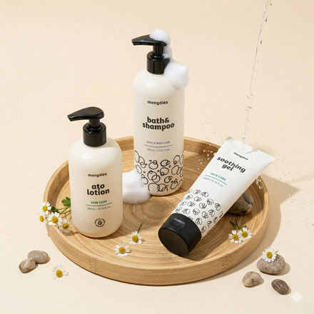 Mongdies Daily Care Trio | Bath & Shampoo + Ato Lotion + Soothing Gel | Baby Routine Bundle