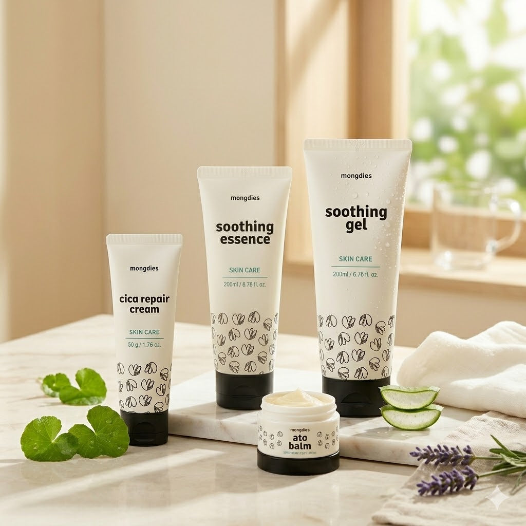 Mongdies Baby Soothing & Repair Set | Gel + Essence + Cica Cream + Ato Balm | Eczema & Sensitive Skin Relief