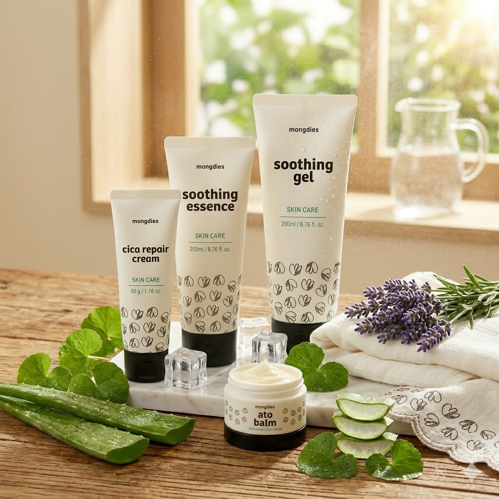 Mongdies Baby Soothing & Repair Set | Gel + Essence + Cica Cream + Ato Balm | Eczema & Sensitive Skin Relief